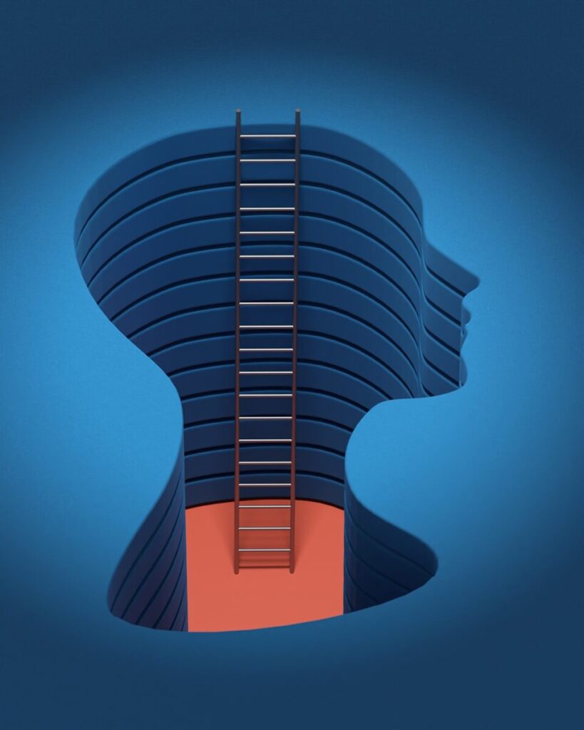 ladder inside head silhouette illustration